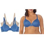 ELLEN TRACY Everyday T-Shirt Bra with Underwire - Smoothing Comfort and Lace - Adjustable Straps - 2-Pack Multipack, Riverside/Nude, 36D