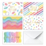 Rileys & Co Rainbow Birthday Cards Assortment, 50-Count | 5 Designs, Envelopes Included, Bulk Variety Pack