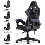 Bigzzia Gaming Chair Office Chair, Leather Ergonomic Video Game Chair with Lumbar Cushion&Headrest&Fixed Armrest, Racing Gaming Chair for Adult Teen(Purple)