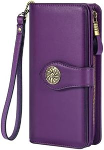 Travelambo Women's Wallet RFID Blocking Credit Card Holder Large Capacity Wristlet Leather Wallets Purse, Amethyst, One Size, Retro