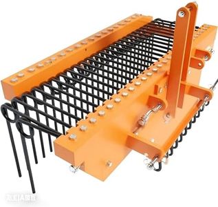 72-Inch Pine Straw Rake with 30 Spring Tines. Protective Coating Coated Steel. 3-Point Hitch for Cat-1 Tractors - Ideal for Yard Debris Cleanup and Dethatching,Yellow(fine Weight)