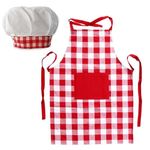 Fancyclub Children Chef Costume Baby Chef Apron + Hat For Kids Dress|| Chef Cook Apron Costume (4-5 Years, Check Apron Red Pocket) - Polyester