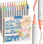 ARTISTRO 24 Acrylic Paint Pens, Art Set Acrylic Paint Markers Dual Tip (Brush + Fine 1mm), Acrylic Markers for Fabric, Canvas, Rock, Glass, Wood, Paper, DIY, Paint Markers for Kids and Adults, Pastel