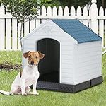 Large Dog House,Stable Waterproof Plastic Dog Kennel for Small Medium Large Dogs, Indoor Outdoor Pet Shelter with Air Vents and Elevated Floor