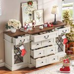 DWVO Farmhouse Buffet Cabinet with Storage, 59" Storage Cabinet with 9 Drawers, 2 Compartments with Adjustable Shelving, Large Sideboard Cabinet, Coffee Bar Cabinet for Living Room, Antique White