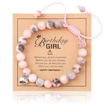 Xialvyu Girl Birthday Gifts, Bracelets for Teenage Girls, Pink Natural Stone Bracelet Gifts for Teenage Girls with Heart Charm for Girls