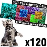 120 pcs Glitter Soft Cat Claw Caps for Cats Nail Claws 6X Different Random Colors + 6X Adhesive Glue + 6X Applicator, Pet Cap Tips Cover Paws Grooming Soft Covers (XS)