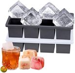 Easy Release Square Ice Tray for Freezer-2 Pack Large Ice Cube Tray with Lid - Silicone Ice Cube Tray Flexible BPA Free,Gaint Cubes Melt Slowly Perfect for Whiskey,Large Ice Cube Tray (Black)