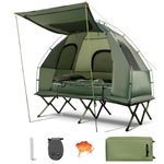 TANGZON 1/2 Person Foldable Camping Tent, Elevated Tent Cot with Bedding Set, Air Mattress, Foot Pump and Carry Bag, Waterproof & UV Protection Dome Tent for Picnic Hiking Backpacking (194x145x187cm)