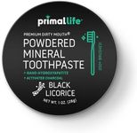 Primal Life Organics - Dirty Mouth Toothpowder, Activated Charcoal Tooth Cleaning Powder, Essential Oils Natural Kaolin Bentonite Clay, 200+ Brushings, Organic Vegan (Charcoal Black Licorice, 1 oz)