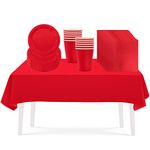 53PCS Classy Red Party Tableware Decorations for Kids Christmas,Disposable Party Tableware Set Tablecloth Table Covers,7inch Paper Plates,Paper Napkins,Cups for Xmas Birthday Wedding Party Favor