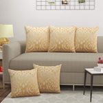 STARNSTYLE Velvet Decorative Cushion Cover 16x16 Inch - Set of 5, Soft Solid Damask Square Throw Pillow Covers for Sofa, Living Room or Home Decor - 40x40 cm Beige