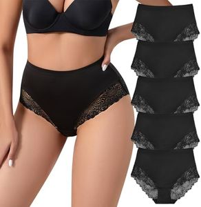 Cevapro High Waisted Underwear for Women Sexy Lace Seamless Panties Full Coverage Soft Stretch Ladies Briefs 5 Pack