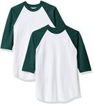 Soffe Boys' Baseball Jersey T-Shirt, White/Dk Green (2 pack), Medium