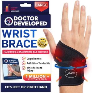 Doctor Developed Wrist Brace, Wrist Wraps for Carpal Tunnel Arthritis, Tendonitis, Hand Support, Ideal for Fitness, Weightlifting - Handbook Included (Large-1 Pack)