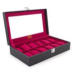 LEDO Watch Case Box Organizer in 12 slots of Watches with Transparent Glass Look