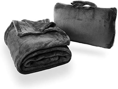 Cabeau Fold ‘n Go Travel and Throw Blanket Plus Compact Case - For Home and Travel - Doubles as Lumbar Pillow and Neck Support Pillow - French Microfiber Comfort - Charcoal