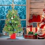 QBA 2FT Mini Christmas Tree with Ornaments, Small Tabletop Christmas Tree with Red Flowerpot Tiny Christmas Tree for Bedroom Dining Room Window Porch Office