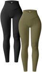 OQQ Women's 2 Piece Yoga Leggings Ribbed Seamless Workout High Waist Cross Over Athletic Exercise Leggings Black Sauerkraut