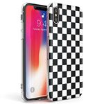 Black Checkered Slim Phone Case for iPhone Xs TPU Protective Light Strong Cover with Patterns Abstract Checkerboard Plaid Checked