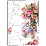 Happy 90th Birthday Card - Special Wishes just for you Roses and Cupcakes