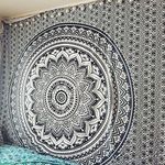 (Twin (215x140 cms), Black Grey) - Popular Handicrafts Kp738 Tapestry wall hanging Hippy Ombre Mandala Bohemian Tapestries, Indian Dorm Decor, Psychedelic Tapestry Wall Hanging Ethnic Decorative Tapestry (210cm x 140cm ) (Black grey)