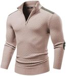 JMIERR Quarter Zip Sweaters for Men Cable Knit Ribbed Stand Collar Work Wool Dress Pullovers for Fall Winter US 50(2XL), Parchment