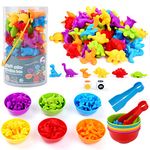 BBLIKE Montessori Toys 58 Pieces Dinosaur Counting Montessori Math Toys with Bowl, Dice, Tweezers, Sorting Toys for Children 3 4 5+ Years