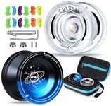 Pack of 2 Responsive Yoyos for Kids Beginners, K2 & V6 Dual Purpose Yoyos, Replacement Unresponsive Ball Bearing for Advanced Players + Bearing Removal Tool+ 12 Yoyo Strings +Storage Bag-2 Hole