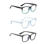 PC Star | Full Rim Square Branded Latest and Stylish Frames | Blue Light Blocking Reading Glasses | Men & Women | Medium | Black And Blue Frame/Clear Lens - Pack of 3