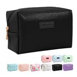 Small Makeup Bag MAANGE Travel Cosmetic Bag Makeup Pouch PU Leather Make up Bag Portable Versatile Zipper Make up Bag for Women (Black)