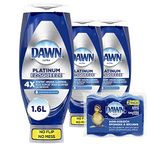 Dawn EZ-Squeeze Platinum Dishwashing Liquid Dish Soap, Refreshing Rain Scent 535 ml (Pack of 3) + Dawn Non-Scratch Kitchen DIsh Sponges (Pack of 2)