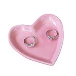 Meeshine Ceramic Jewelry Tray for Women Girls, Heart Shaped Jewelry Plate Ring Dish, Pink Trinket for Birthday Friends Daily Family(Pink)