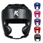 Kruzak Unisex Boxing Headgears - MMA Training, Adjustable Padded, Kara,Muay Thai Headgear, Kickboxing, Sparring, Martial Arts, Karate, Taekwondo MMA Body Equipment - Black - Large/X-Large