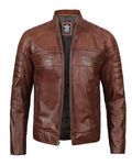 Moto Leather Jackets Men - Quilted Men's Leather Jackets | [1100063] Brown Austin, M