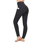 Evolyline Leggings for Women UK, Women Leggings with Pockets High Waisted, Gym Leggings Yoga Pants Trousers Workout Leggings, Tummy Control Leggings Butt Lift for Sports Running Black