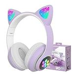 Wireless Headphones,BREIS Cat Ear LED Light Up Foldable Bluetooth Headphone for Kids,Over-Ear Adjustable Stereo Girls and Boys Headsets with Microphone,Gifts for cat Lovers