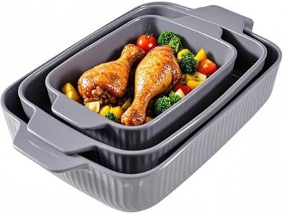 Yachi Ceramic Baking Dish Set: 3 Pcs Rectangular Bakeware Set Casserole Dishes with Handle for Steak | Beef | Roast | Chicken | spaghetti | Lasagna | vegetables Microwave, Oven and Dishwasher Safe
