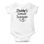 Witty Fashions Daddys Fastest Swimmer - Funny Cute Infant Baby Bodysuit (White, 12 Months)