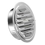 4 Inch Stainless Steel Air Vents, HG Power Round Soffit Vent with Built-in Screen Mesh, Louver Grille Cover Hood for Wall, Ceiling Mount, Bathroom, Garage, Attic Ventilation Use 3.77" Silver