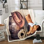 Western Blanket Wild Western Cowboy Throw Blanket for Kids Boys Girls Teens Cowboy Hat Fleece Blankets Old Ranching Rope Boots Printed Plush Blankets for Chair Office Fuzzy Blanket Baby 30"x40"