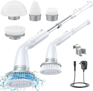 LABIGO Electric Spin Scrubber LA1 Pro, Cordless Cleaning Brush with 4 Replaceable Brush Heads and Adjustable Extension Handle, Power Electric Scrubber for Cleaning Bathroom Bathtub Shower Grout White