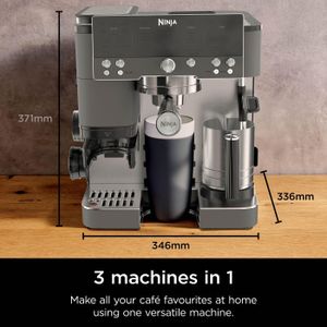 Ninja Luxe Premier 3-in-1 Coffee Machine – Espresso, Latte, Cold Brew Maker with Bean Grinder & Milk Frother, Gun Metal