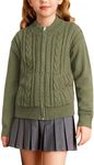 Sweater for Girls Size 8-10 Kids Zipper Long Sleeve Cable Knit Kids School Cardigan Fall Jacket Tea Green