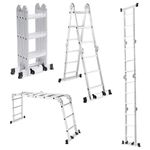 Corvids 14.5 Feet (16 Steps) Portable & Compact Folding Aluminium Multipurpose Super Ladder | 2-Year Warranty | Ladder for Home & Industrial Use - Capacity 120 Kg