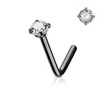 BodyJewelryOnline Adult Nose Ring Stud L Shaped Surgical Steel Screw Piercing CZ Gem 1pc 20G 18G 6MM (Black - Clear CZ, 20)