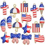 16pcs Enamel American Flag Charms Mixed Alloy Patriotic Pendants Pentagram Star Butterfly Flag Ornaments for DIY Independence Day Bracelet Necklace Jewelry Making Decor, 8 Styles