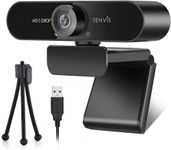 TENVIS 1080P USB Webcam with Tripod, 120° Wide Angle Webcam for PC/Desktop, Streaming Camera with Microphone for Video Conference, Low Light Correction, Plug & Play Camera for Zoom/Skype/Youtube