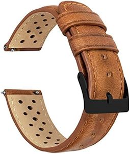 BARTON WATCH BANDS, 20mm Caramel - Racing Horween Leather Black Buckle Watch Bands - Quick Release - Choose Strap Color & Width