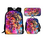 FNASFIA Super Cute Bros Backpack Pencil Case Lunch Bag 3 Piece Set Cartoon Backpack Boys And Girls' Backpack 3D Backpack, Backpack C, One Size, Modern